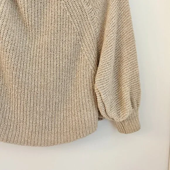 Free People Oversized Edessa Pullover Sweater in Almond Combo Taupe Size M - Picture 5 of 8